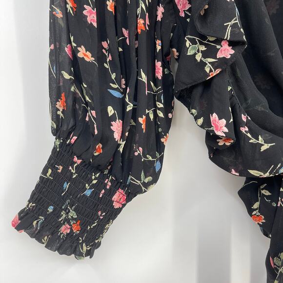 GANNI | Elm Floral Wrap Top in Black Pink Chiffon 36 / US 4 / S - Picture 8 of 10